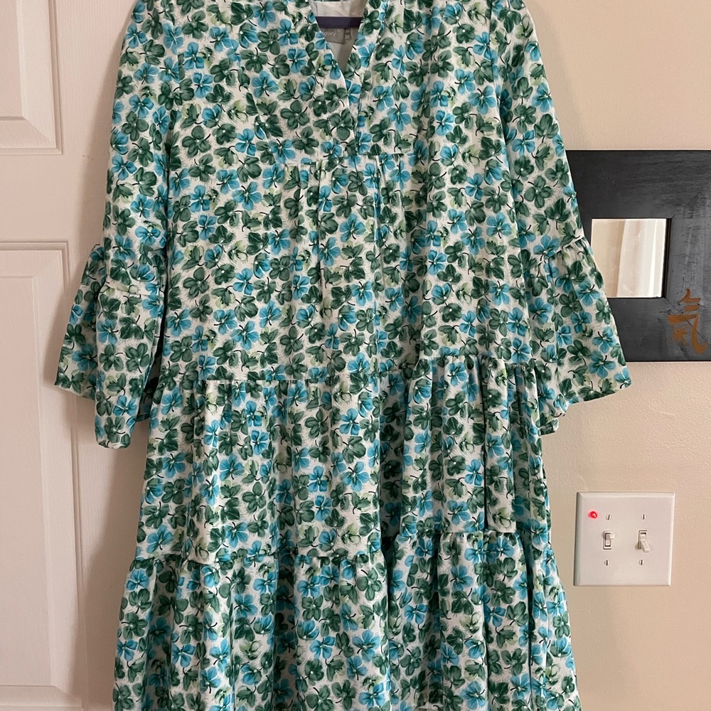 Floral Green and White Dress